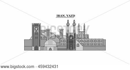 Iran, Yazd City Skyline Isolated Vector Illustration, Icons