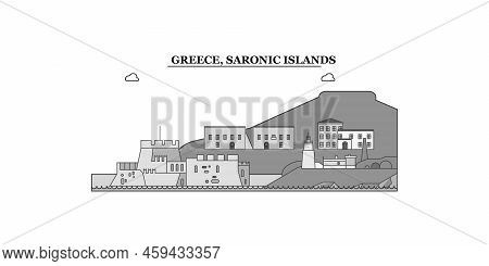 Greece, Saronic Islands City Skyline Isolated Vector Illustration, Icons