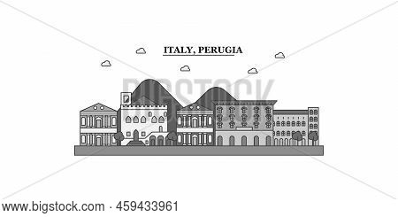Italy, Perugia City Skyline Isolated Vector Illustration, Icons