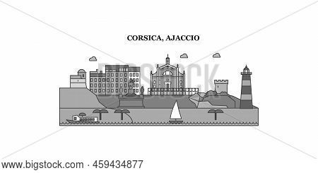 France, Ajaccio City Skyline Isolated Vector Illustration, Icons