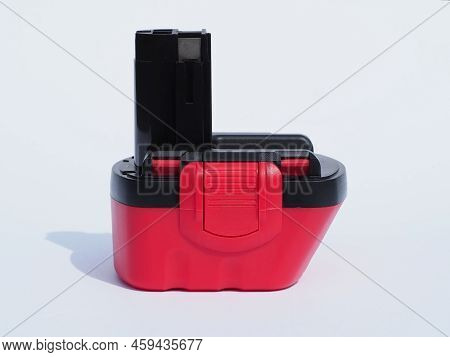 Rechargeable Battery For Cordless Screwdriver. Screwdriver Battery On A White Background. Nickel-met