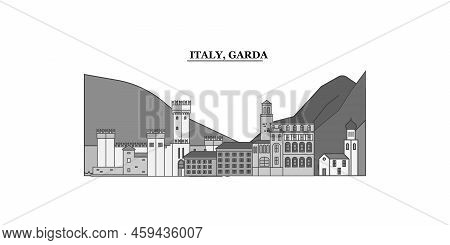 Italy, Garda City Skyline Isolated Vector Illustration, Icons