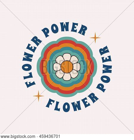 Flower Power. 1970's Retro Logo. Trendy Hipster Design. Vintage Flower, Peace, Hippie Logo With Flow