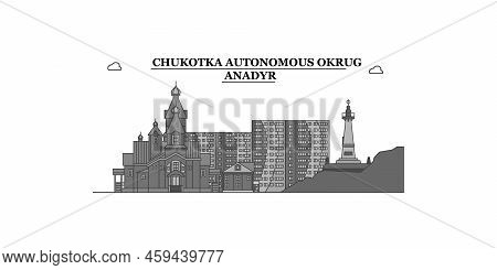 Russia, Anadyr City Skyline Isolated Vector Illustration, Icons