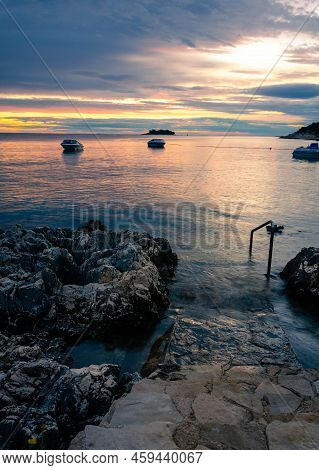 Adriatic Sea Coast Of Croatioa During Sunset