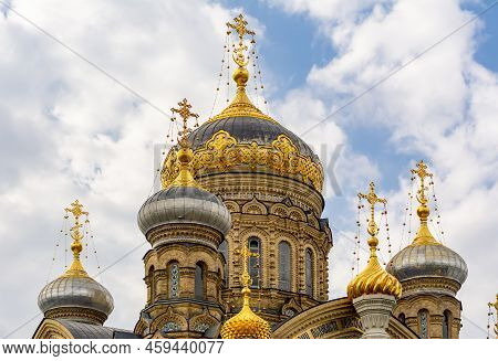Uspenskaya Church Domes On Vasilievsky Island, Saint Petersburg, Russia