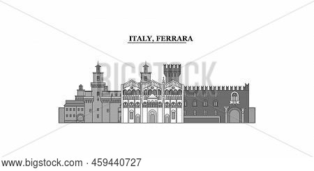 Italy, Ferrara City Skyline Isolated Vector Illustration, Icons