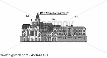 Canada, Saskatoon City Skyline Isolated Vector Illustration, Icons