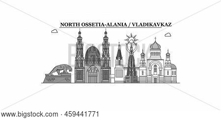 Russia, Vladikavkaz City Skyline Isolated Vector Illustration, Icons