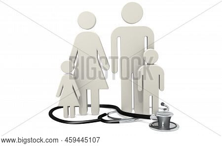 Medical Used Stethscope With Family Members, 3d Rendering