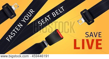 Realistic Passenger Seat Belt Poster Of Social Advertising On Yellow Background Vector Illustration