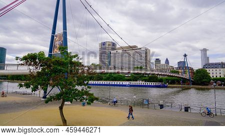 Pedestrian Bridge Over River Main In Frankfurt - Frankfurt Main, Germany - July 12, 2022
