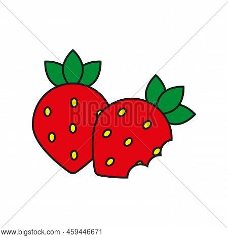 Strawberries In Flat Style. Sweet Fruit. Sweet Food. Vector Illustration. Stock Image.