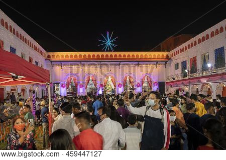 Kolkata, West Bengal, India - 12th October, 2021 : Decorated Durga Puja Pandal Of Shovabazar Rajbarh