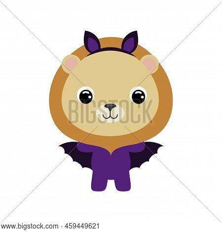 Cute Little Halloween Lion In A Bat Costume. Cartoon Animal Character For Kids T-shirts, Nursery Dec