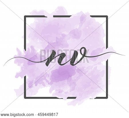 Calligraphic Lowercase Letters N And V Are Written In A Solid Line On A Colored Background In A Fram