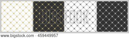 Set Of Seamless Geometric Patterns Made Of Diagonal Lines And Elements Of Oriental Ornament. Flat St