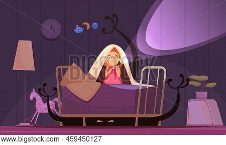Childhood Fears Background With Nightmares And Bad Dreams Symbols Vector Illustration