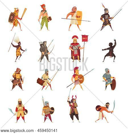 Ancient Warriors Icons Set With Weapons And Equipment Flat Isolated Vector Illustration