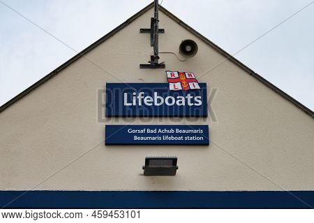 Beaumaris, Uk- July 8, 2022: The Sign For The Lifeboat Station In Beaumaris On The Island Of Anglese