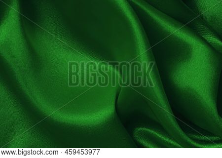 Dark Green Fabric Cloth Texture For Background And Design Art Work, Beautiful Crumpled Pattern Of Si