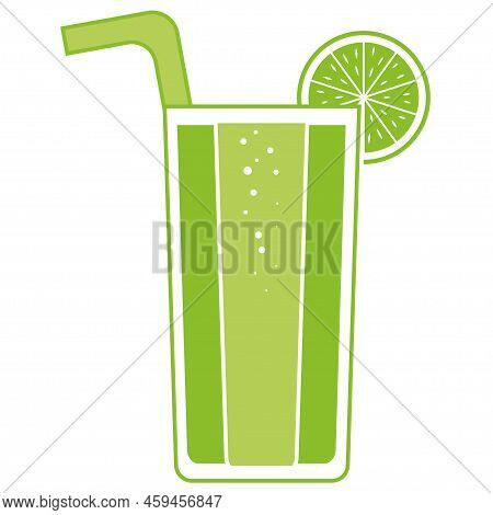 Refreshing Glass Of A Green Drink With A Slice Of Lime Vector Illustration.