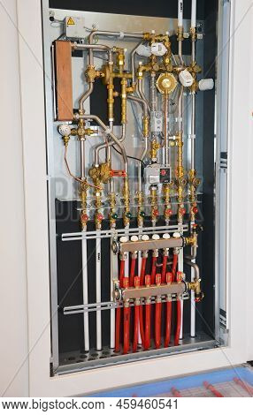 Kyiv, Ukraine - July, 21, 2022: Showroom Of Hydronic Hot Water Radiant Floor Heating System, Connect