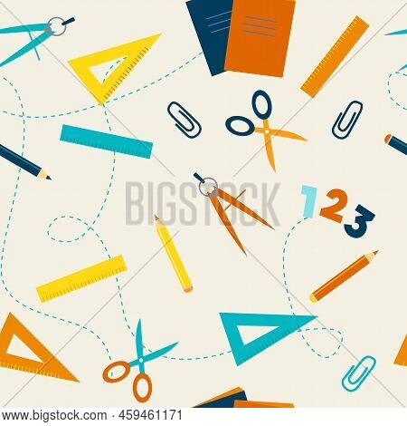 School Seamless Pattern In Flat Cartoon Style