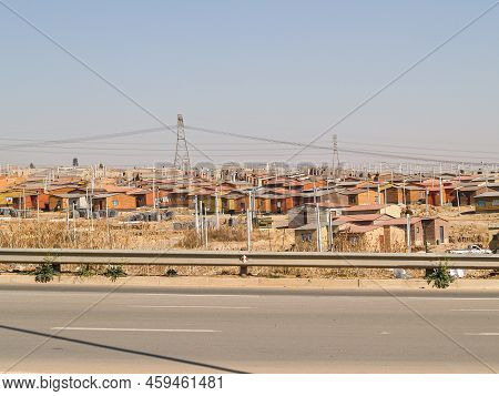 Area Of Low Cost Housing For Poor Along Highway In South Africa.near Capetown.