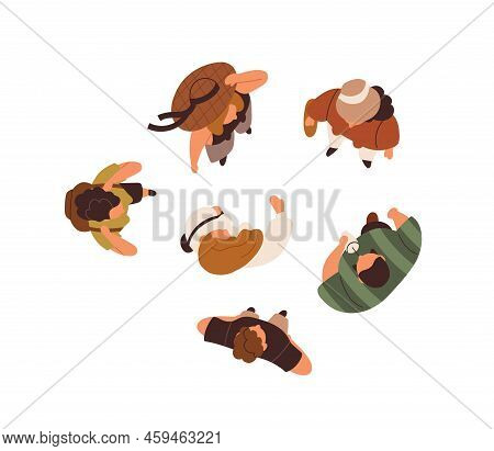 People Overhead. Top View Of Men, Women Walking, Going, Standing Outdoors. Different Male And Female