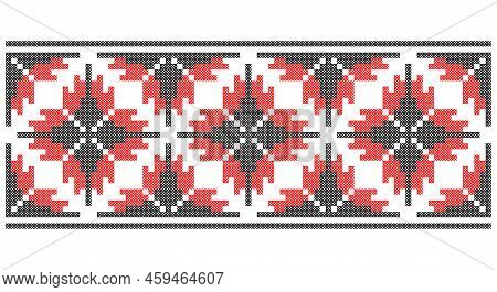Vector Seamless Cross-stitched Old Ornament Ukraine. Embroidered Good Like Old Handmade Cross-stitch