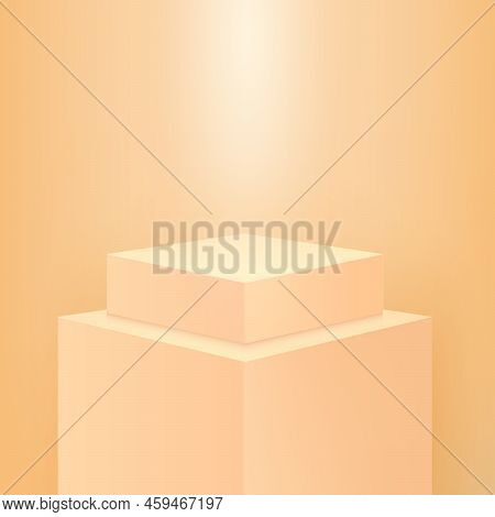 Orange Podium Showroom Foundation, Block Cubes Exposition. Vector Square Realistic 3d Podium, Arena 