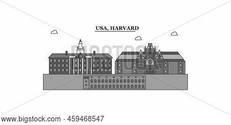 United States, Harvard City Skyline Isolated Vector Illustration, Icons