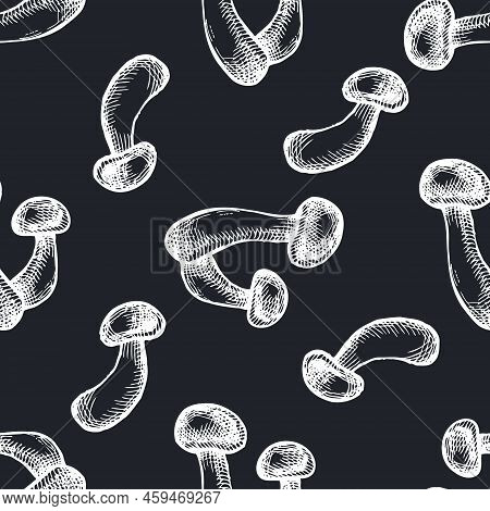 Seamless Pattern With Hand Drawn Chalk Shimeji Stock Illustration