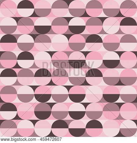 Pretty Abstract Seamless Retro Geometrical Pattern With Half Circles. Color Palette Pink Shades, Dus