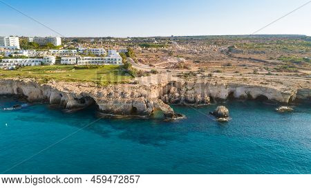 Aerial View Of Coastline And Landmark Love Bridge, International Sculpture Park And Sea Caves, At Ca