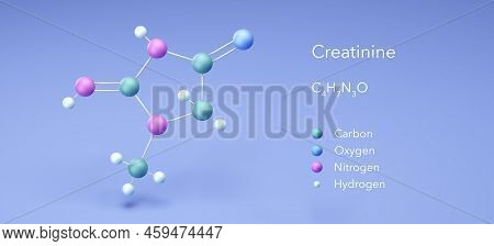 Creatinine. Molecular Structures, 3d Rendering, Structural Chemical Formula And Atoms With Color Cod