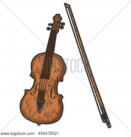 Musical Instrument, Cello Color. Sketch Scratch Board Imitation.