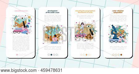 Geophysicist Mobile Application Banner Set. Scientist Study Structure