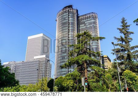 Madrid, Spain - July 30, 2022: High Office Skyscrapers In The Center Of The Spanish City Of Madrid, 