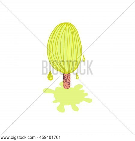 Doodle Dripping Ice Cream Lime Popsicle With Drops And Puddle. Perfect Print For T-shirt, Stickers, 