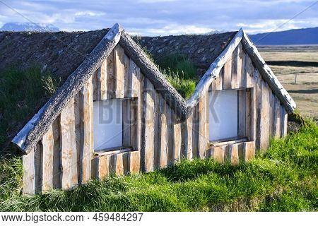 Small House With Grass-covered Roof As A Thermal Insulator - Viking Tradition Of Iceland Where House