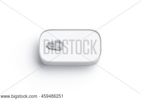 Blank Aluminum Sardine Conserve Can Label Mockup, Top View, 3d Rendering. Empty Food Conservation Pa