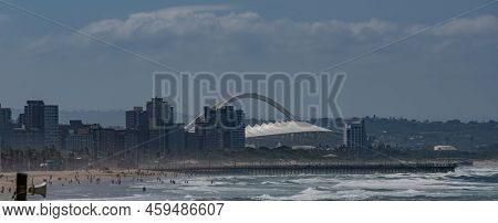 Durban, South Africa, February 23, 2022: Durban Skyline With The Moses Mabhida Stadium Football Stad