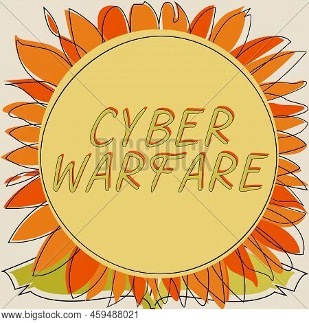 Text Caption Presenting Cyber Warfare. Word Written On Virtual War Hackers System Attacks Digital Th