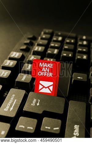 Text Caption Presenting Make An Offer. Business Overview Proposal Bring Up Volunteer Proffer Bestow 