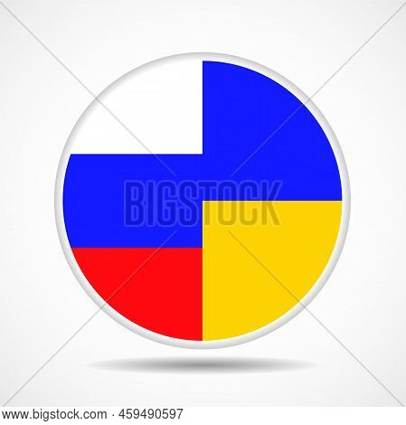 Round Icon With Russia And Ukrainian National Flags Isolated On White Background