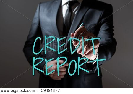 Text Sign Showing Credit Report. Internet Concept Borrowing Rap Sheet Bill And Dues Payment Score De
