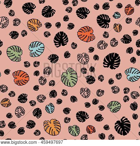 Monstera Leaves. Multicolored Seamless Pattern. Botanical Texture. Tropical Background