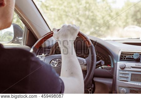 A Man Driving A Toyota, View From The Passenger Compartment. Safe Driving. Krasnodar, Russia - 22.07